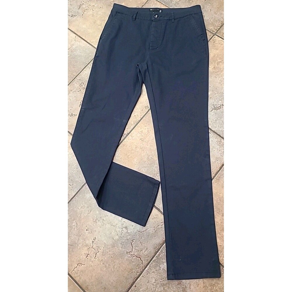 ASOS DESIGN Navy ButtonFly Pants Flat Front Preppy Chino Travel Casul 30 x 32